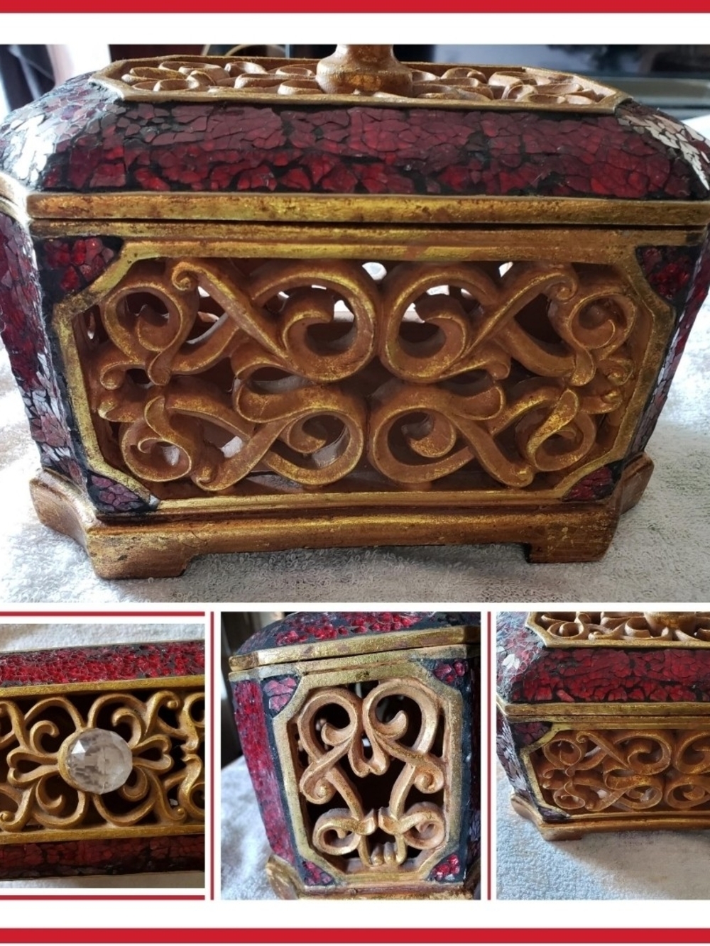 Red and Gold Ornate Decorative Trinket Box Storage Box Unique Memory Keepsake